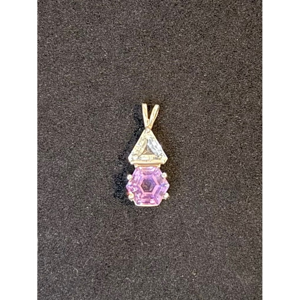 Sterling Silver Amethyst Hexagon & Light Blue Topaz Triangle Pedant Stamped 925